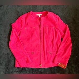 NWT JM Collection Jacket Women's Petite 4P Red Faux Suede Full Zip